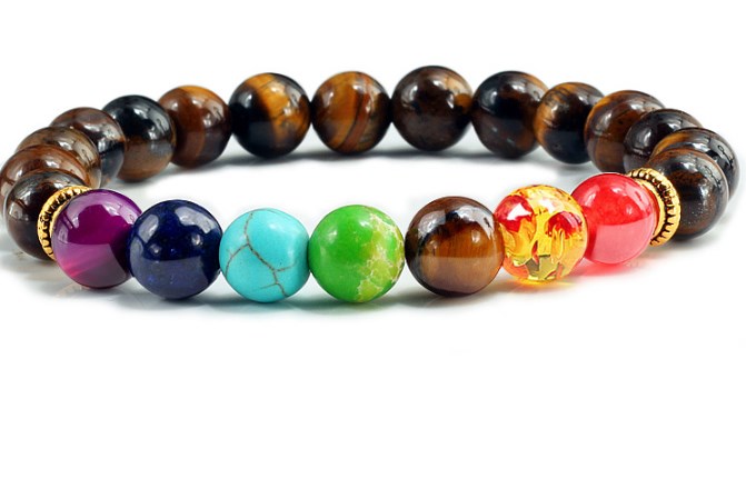 

Fashion Strands Natural Stone tiger eye Punk multicolor Agate Chakra Healing Reiki Buddha Yoga adjusted Bracelet elastic q34h