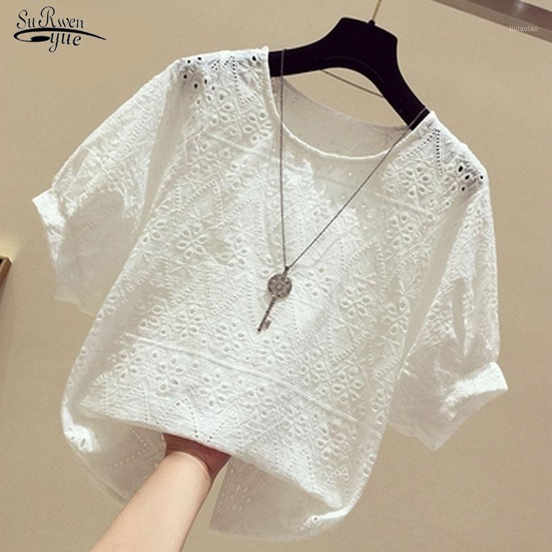 

Women' Blouses & Shirts Fashion Small Blouse Women White Korean Summer Hook Floral Short Sleeve Lace Shirt Top 15379, Purple