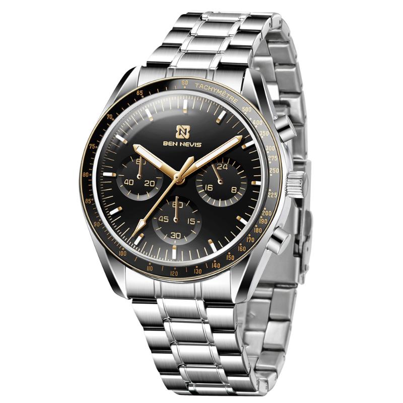 

Wristwatches Men's Chronograph Watch Top Steel Business Fashion Quartz Sports Watches Male Clock Relogio MasculinoWristwatcWristwatches, Gold black