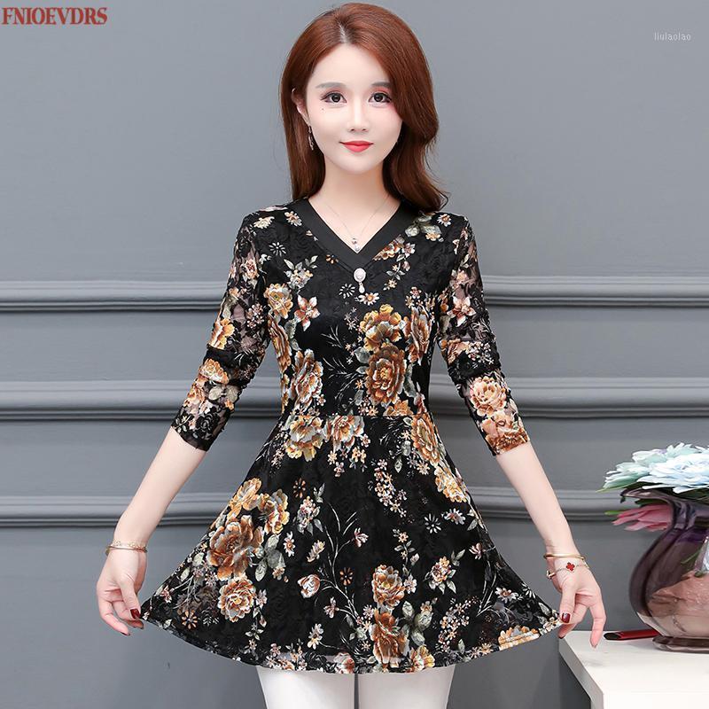 

Basic Shirts Blusas S Women Fashion Long Sleeve Elegant Lady Temperament Floral Printed Vintage Lace Tunic Blouse Women's Blouses &, Pink