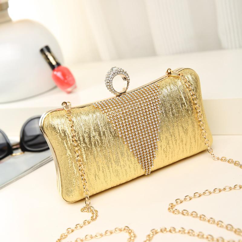 

Evening Bags Fashion Dinner Female Clutch Golden Diamond One Shoulder Portable Handbag PU Leather Rhinestones BagEvening, Color same as pictur