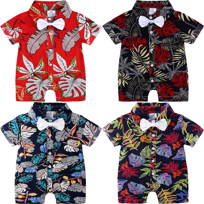 

Summer Short Sleeve Baby Rompers Gentleman Flower Jumpsuit For Toddler Infant Bowtie Shirt Romper Baby Boy Clothes 0-24 Months, 01