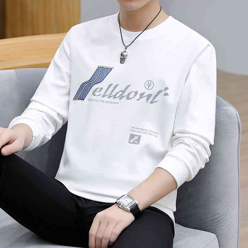 

2022 Spring New Men's Sweater Loose Round Neck Long Sleeve T-shirt Clothes Fashion Brand Bottomed Shirt Jacket, 13261 grey