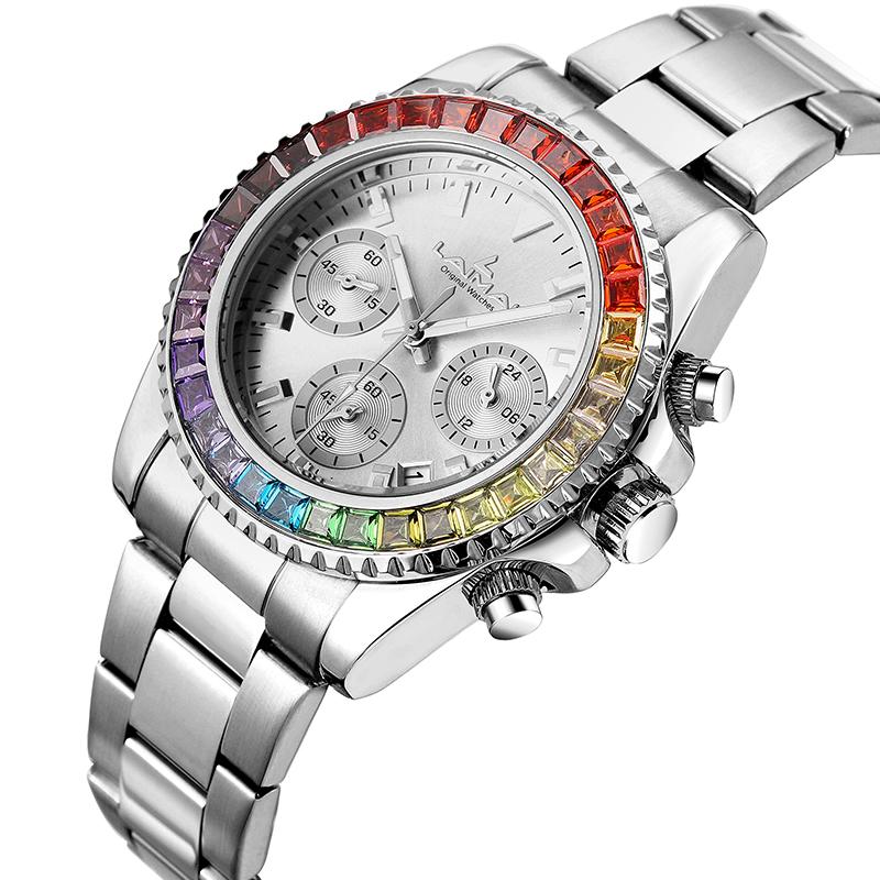 

Wristwatches Luxury Top Brand Men/Women's Luminous Rainbow Diamonds Dial 30 Meters Water Resistant Women Quartz Watch GiftsWristwatches, Lm010-we-rb-sr-ssg