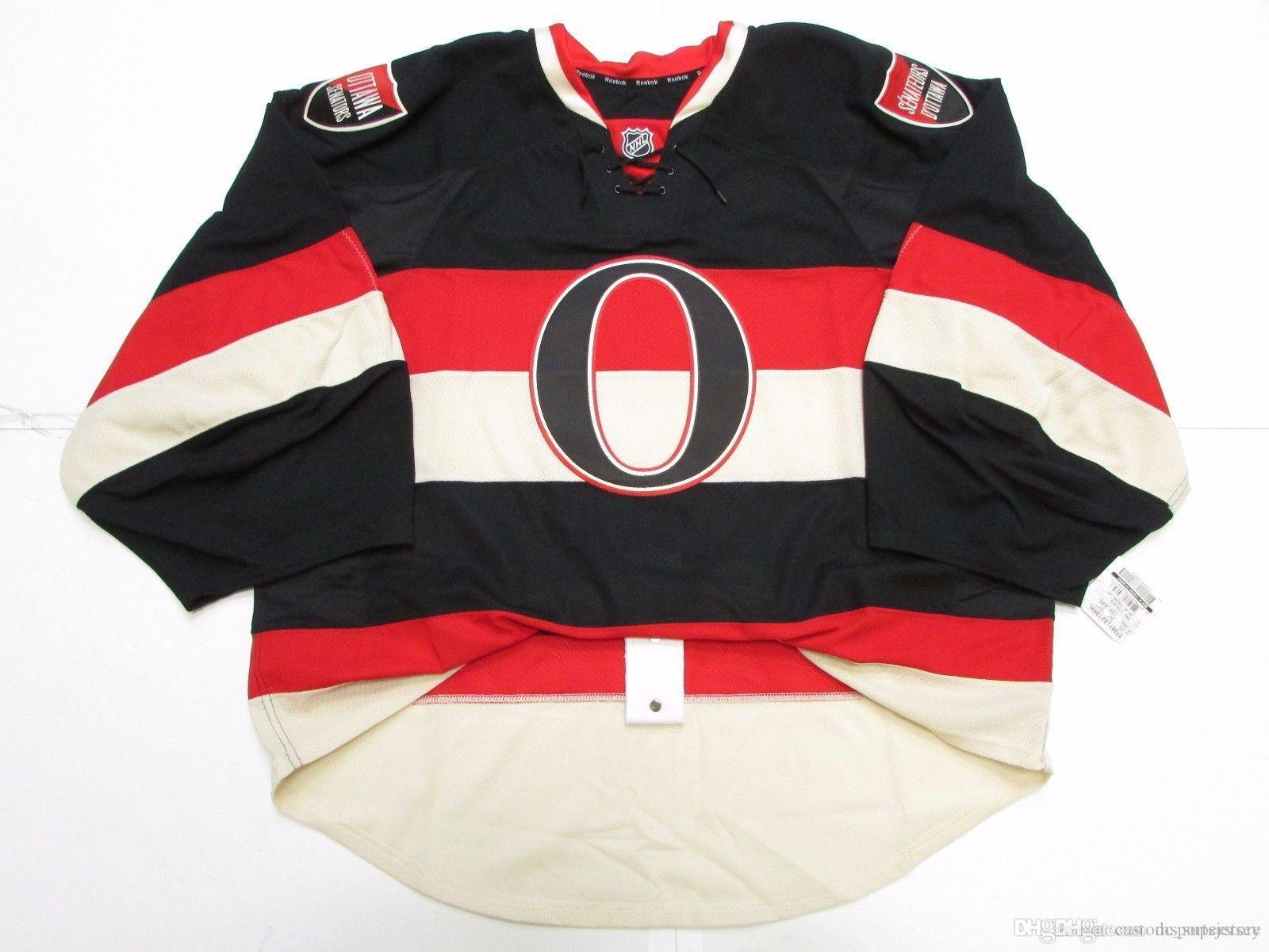 

Cheap custom OTTAWA SENATORS THIRD GOALIE CUT 58 stitch add any number any name Mens Hockey Jersey, As pic