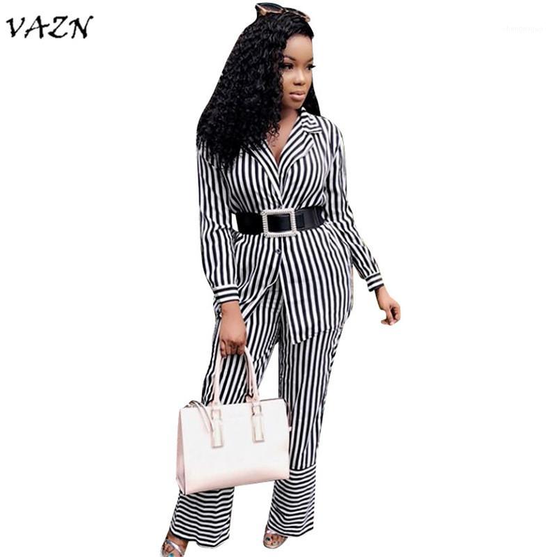 

2022 Arrive Sexy Button V-neck Jumpsuits Women Striped Full Sleeve 2-pieces Ladies Sashes MZ8151, Black