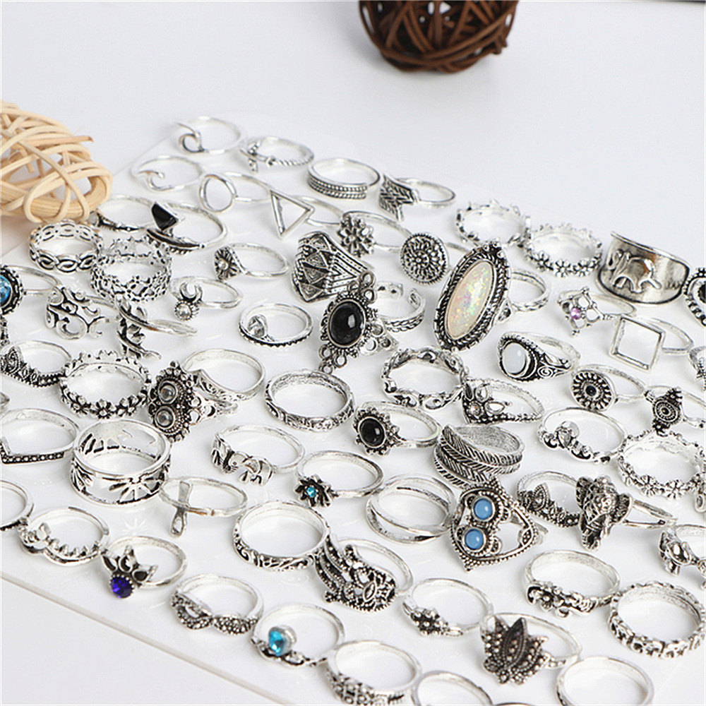 

Wholesale 50pcs/Lot Women's Fashion Bohemia Antique Finger Rings Gold Silver Color Metal Jewelry Mix Style Party Gifts