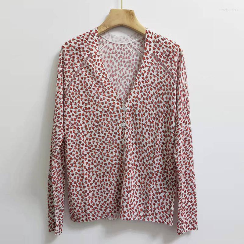 

Women' Knits & Tees Red Heart Printed Women Thin V-Neck Knit Cardigan Long Sleeve Single Breasted Jumper Female Linen SweaterWomen' T, Pullover