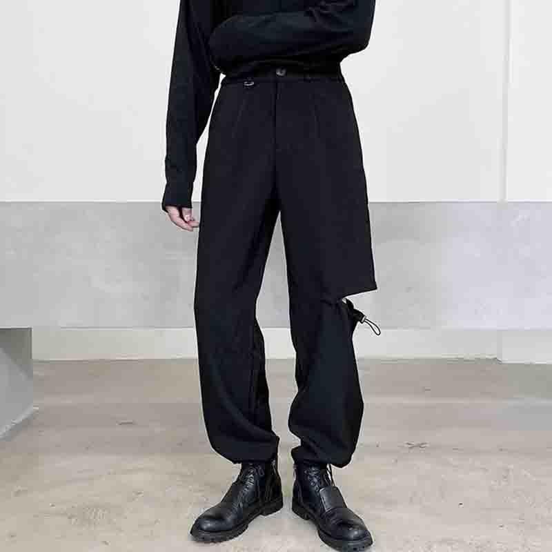 

Men's Pants Trendy Loose Hairstyle Wide Leg Straight Dark Closing Master Korean Fashion Summer Casual Leggings With Holes, Black