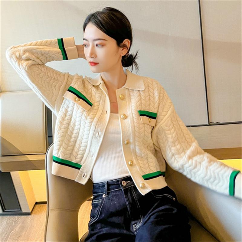 

Women' Knits & Tees Autumn Cardigan Women Korean Fashion Vintage Long Sleeves White Jacket Sweater Female Casual Twist Stripes Sueters De M, Red
