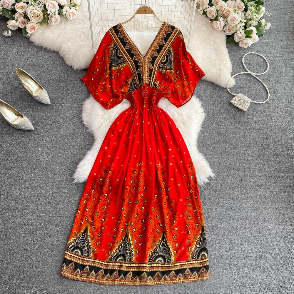 

Spring And Summer French Vintage Maxi Dress 2022 Sundress Ladies Long Sleeve Orange Polka Dot Chiffon Pleated Dresses Femme Robe Bohemia Beach, Same as picture