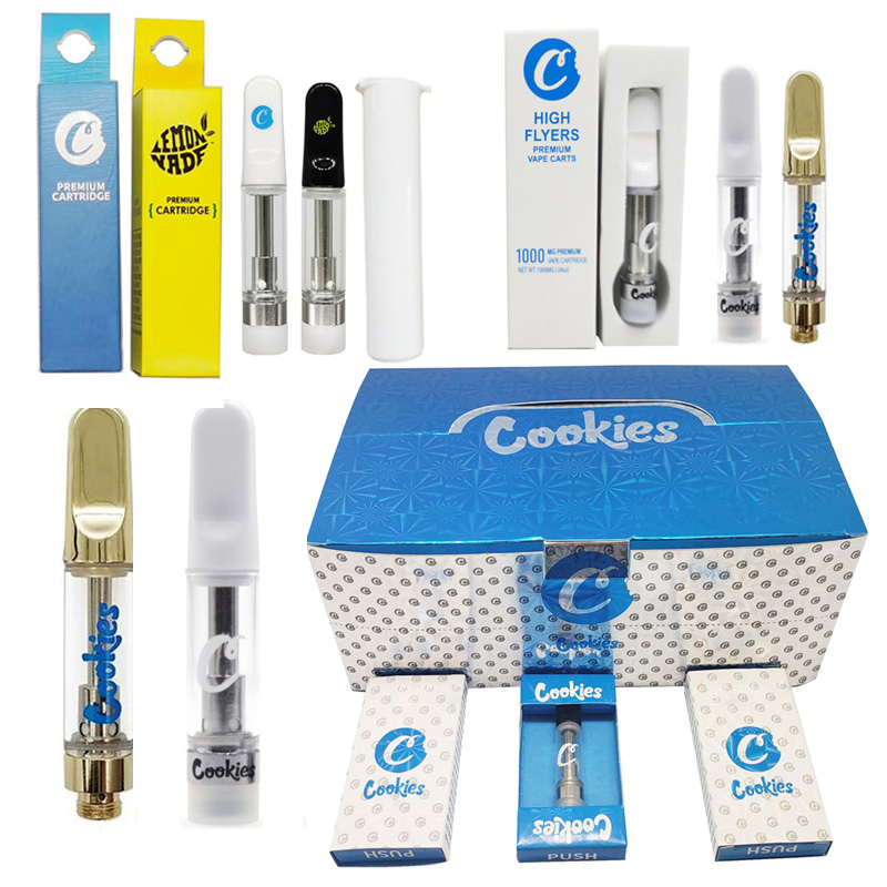 

Cookies Vape Cartridges Packaging Atomizers 0.8ml 1ml Ceramic Glass Thick Oil Dab Pen Wax Vaporizer Carts Atomizer E Cigarettes 510 Thread Empty
