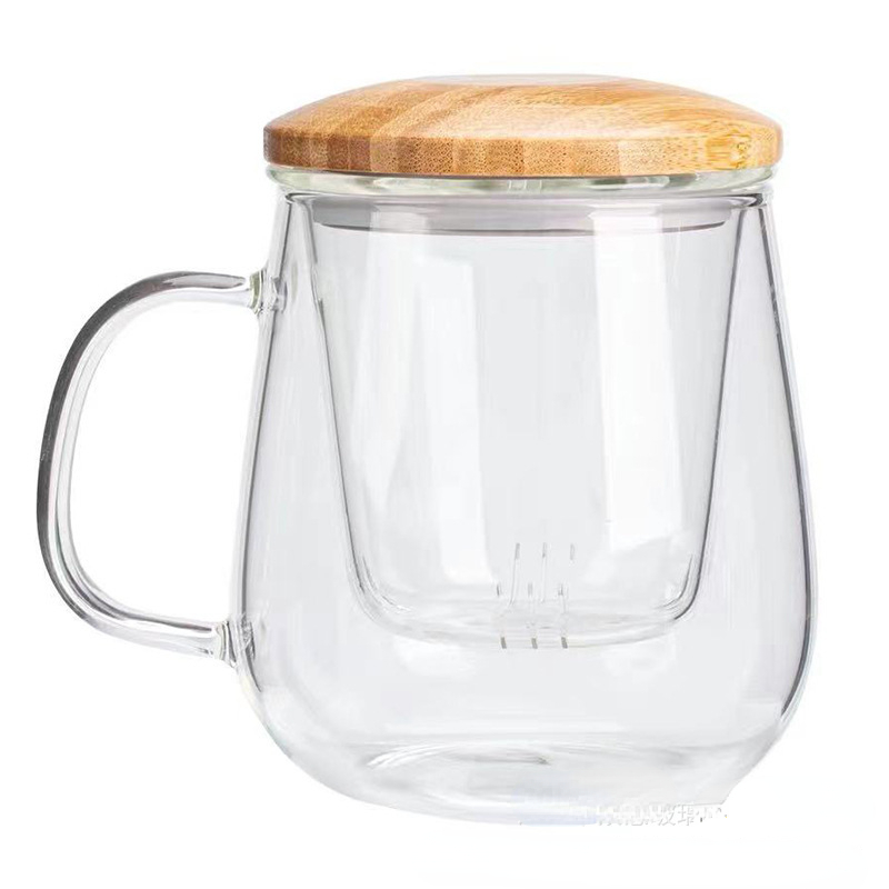 

Office Glass Tea Cup with Handle Filter Green-Tea Cup Borosilicate Glass of Tea Separation Three Cups