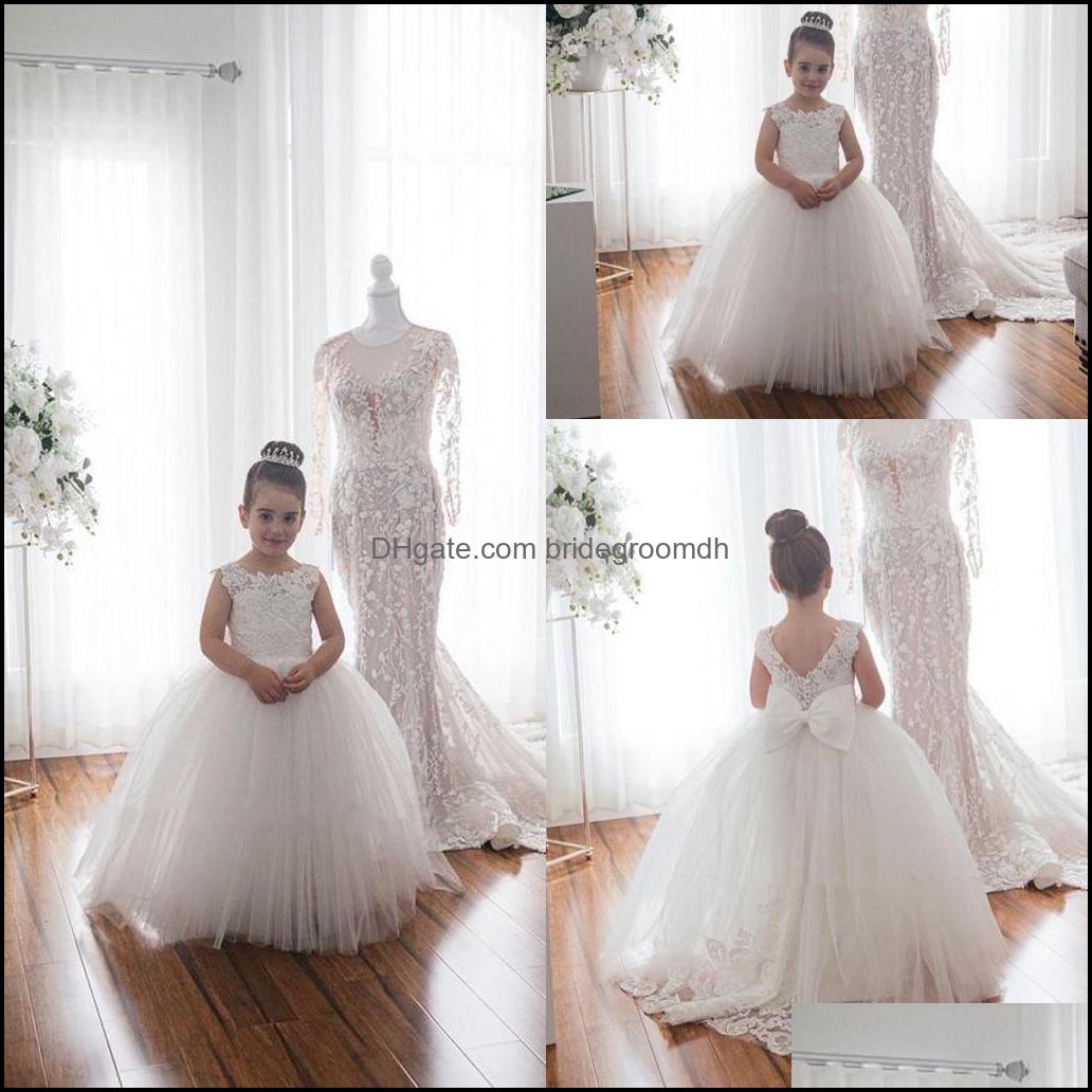

Flower Girls Dresses Kids Formal Wear Wedding Party Events Cute White Lace Little Girl Princess Jewel Neck Tu Dhvwb, Brown