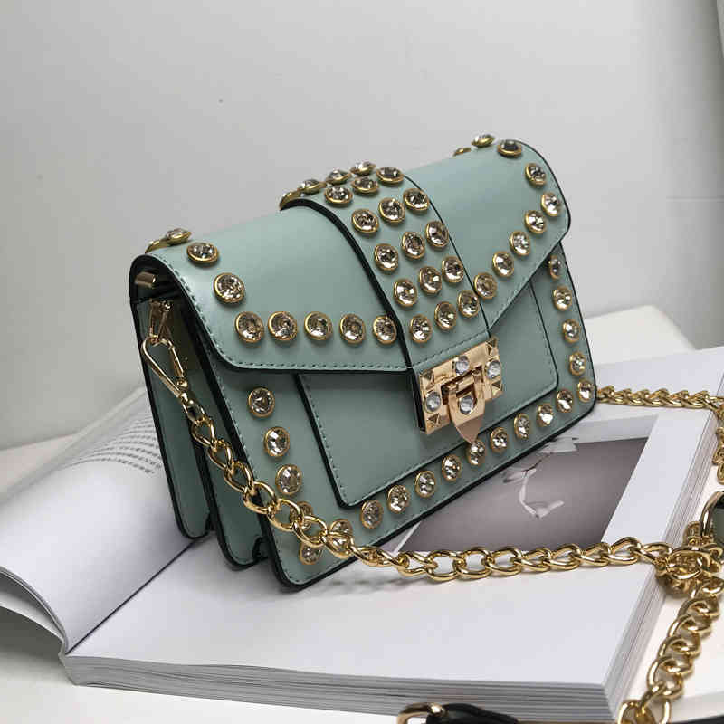 

60% Off Discount 2022 Bags Luxury Diamond-studded Ladies One-shoulder Messenger Bag Fashion High-quality Chain Strap Small Square Girl, Black