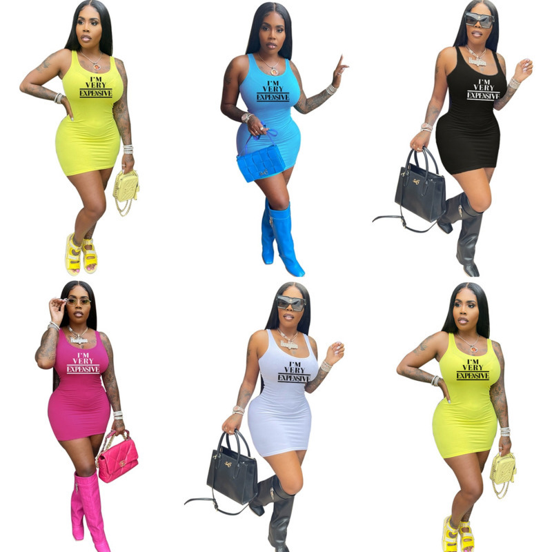 

Sexy Summer Plus Size 3xl Womens Casual Dresses Bodycon Sleeveless Dress Letter Printed Sexy Clothing Skinny Hip Wrap Mini Skirt, Light blue