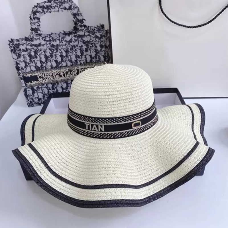 

Womens Fashion Designer Bucket Hat Ruffled Straw Hat Fashion Knitted StrawHat Cap For Woman Wide Brim Hats Summer Outdoor Beach SunHats 2022, Beige