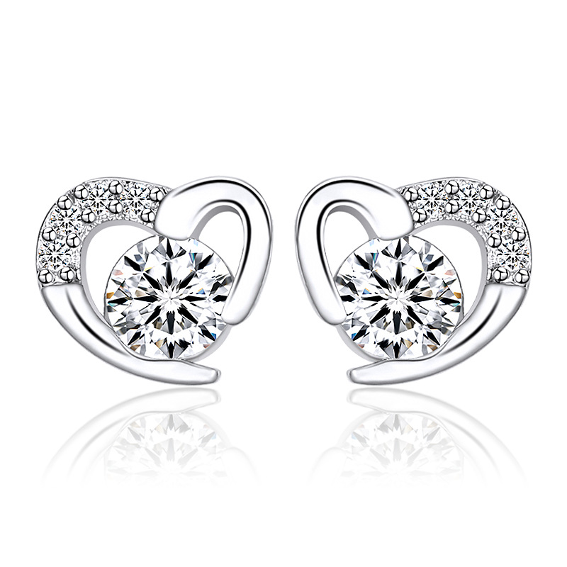 905 silver love heart designer stud earrings for women with shining crystal girls OL sweet cute bling diamond earings earring ear rings jewelry g-image-767419839