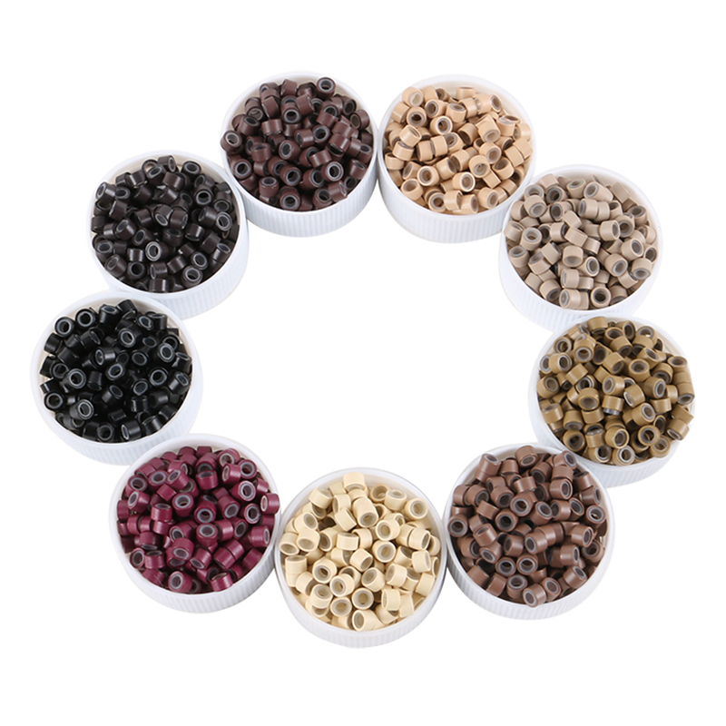 

1000pcs/Bottle Aluminum Micro Beads Silicone Lined Rings Cyliner Bead Hair Extensions Tools 4.0x2.0x2.0mm 4.5x2.5x2.5mm