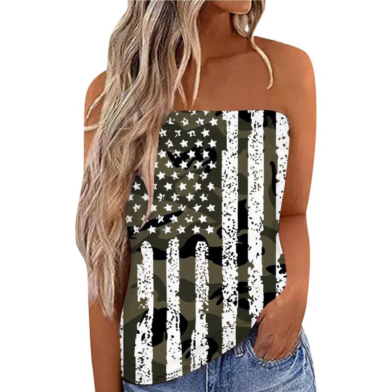 

Women' Tanks & Camis Independence Day Women' Casual Strapless Bandeau Tank Tube Tops Printed Vest Off The Shoulder Sexy Camisole Ropa