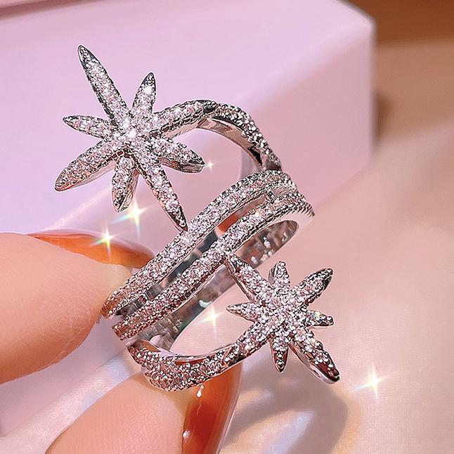 

Wedding Rings Classic Romantic White Color Zirconia Star Shape Fashion Adjustable Finger Ring For Women Girl Jewelry AnillosWedding WeddingW