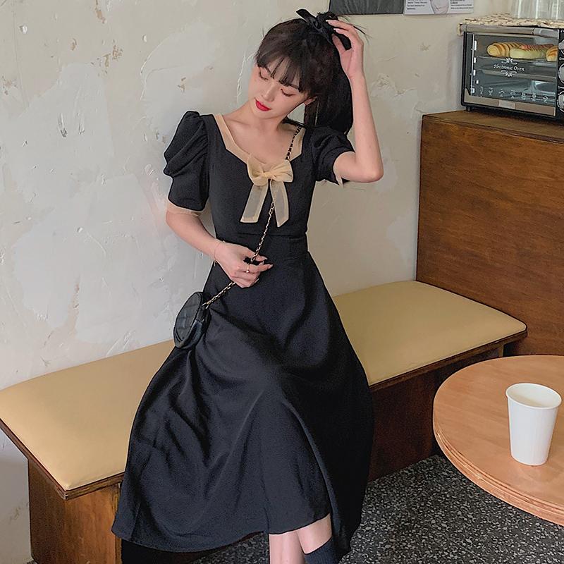 

Plus Size Dresses Black Bow Short Sleeved Maxi 5Xl Large Vintage Casual Robe Spring Summer Clothes Dress For Women'S 2022 Sukienka