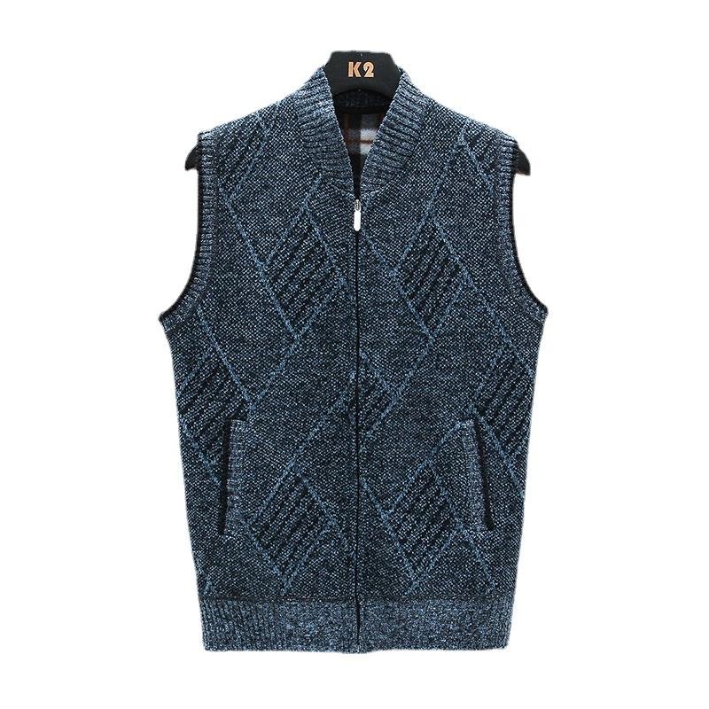 

Men's Vests Sweater Vest Men Fashion Spring Winter Sleeveless Stripe Plaid Fleece Warm Baseball Collar Zipper Cardigan V KnitMen's, 8817 red wine