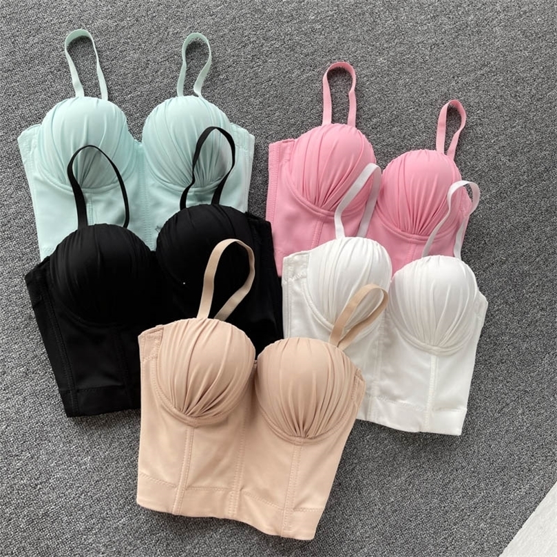 

Spring Summer Product Female Solid Color Knit Pleated Bras Camisole Girls Elegance Stretch Cropped Tank Tops Y1148 220407, Black