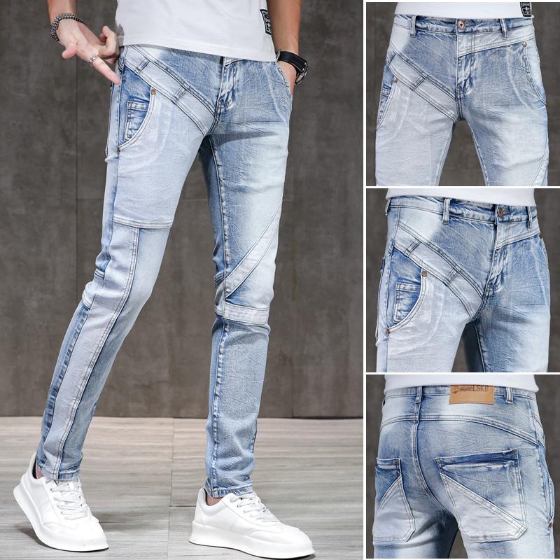 

Men's Jeans Pactchwork Men Streetwear High Quality Denim Pants Trend Brand Trousers For Casual Solid Biker Design Man MotorcycleMen's, 9208