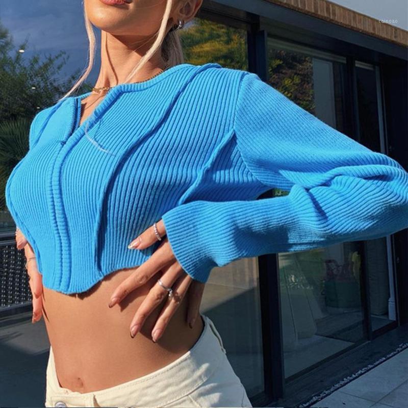

Women' Jackets Spring Autumn Style O Neck Zip Front Long Sleeve Irregular Crop Tops Women Solid Color Rib Casual Daily Fashion Slim, Blue