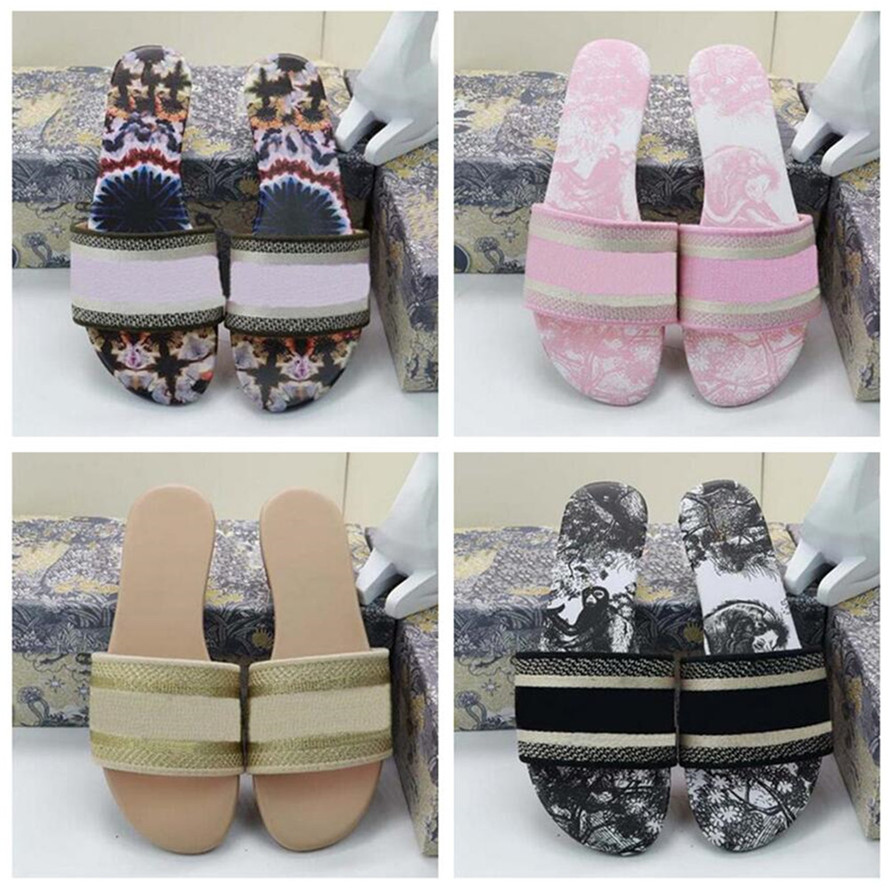 

Christianes Women Sandals Slippers Embroidery Designers Slides Sandal Flip Flops Striped Beach Leather Rubber Flower Slipper Loafers 35-42, S17