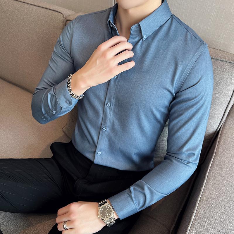 

Men's Casual Shirts Longsleeve For Men 2022 Spring High Quality Business Stretch Slim Fit Solid Color Formal Mens ClothingMen's, Gray