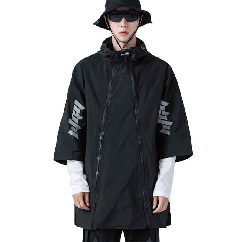 

Men's Jackets Streetwear Urban Zipper Short Sleeve Black Men Long Hooded Jacket, Black;brown