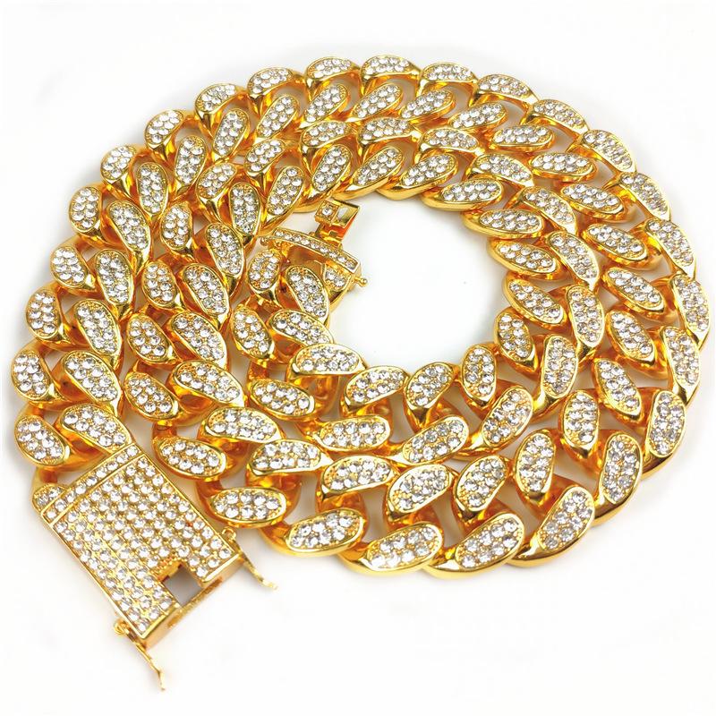 

Chokers 18-28" 12mm Pave Setting Rhinestone Miami Cuban Chain Necklaces Men Hip Hop Bling Iced Out Choker Necklace Jewelry Drop