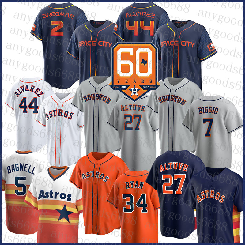 

2022 Space City Connect Houston Baseball Jersey Astros 27 Jose Altuve 44 Yordan Alvarez 7 Craig Biggio 2 Alex Bregman 34 Nolan Ryan 5 Jeff Bagwell 35 Justin Verlander, Mens(taikongren-fugu