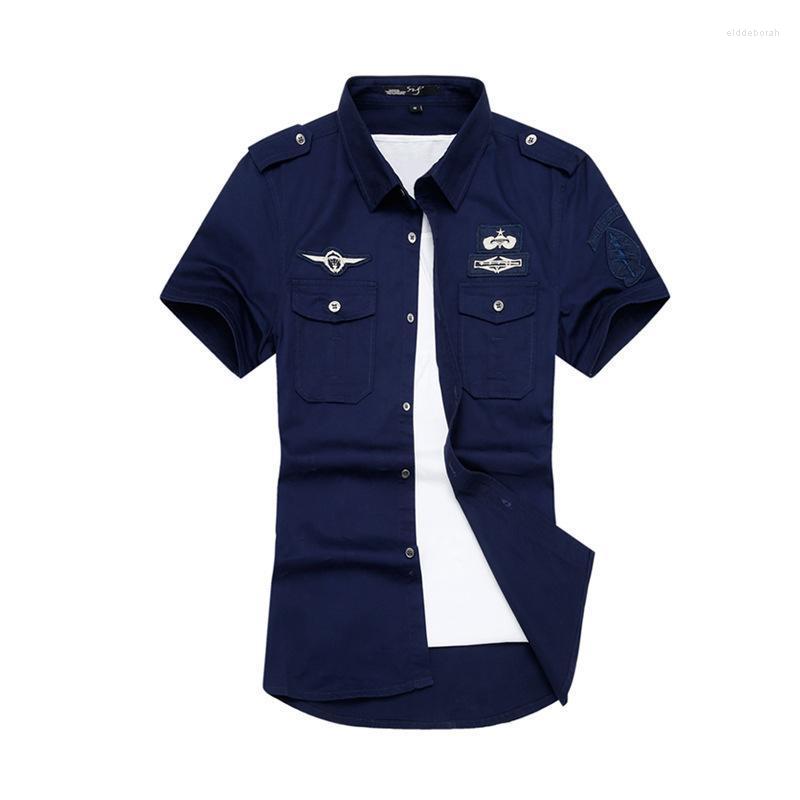 

Men's Casual Shirts Military Shirt Men's Style Fashion Clothing Cotton Short Sleeve Retro Vintage 6XL Embroidery Armband Drop Eldd22, Blue military shirt