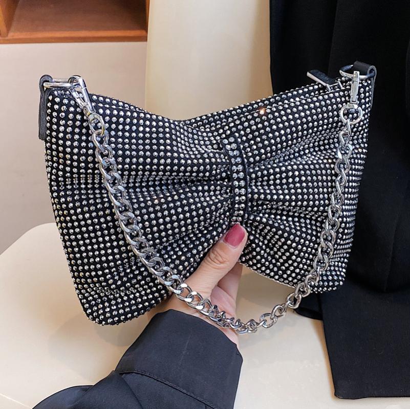 

Evening Bags High-quality Women's Bow Shoulder Bag Fashion Casual Handbag Simple Net Red Tide All-match Underarm BagEvening, Silver