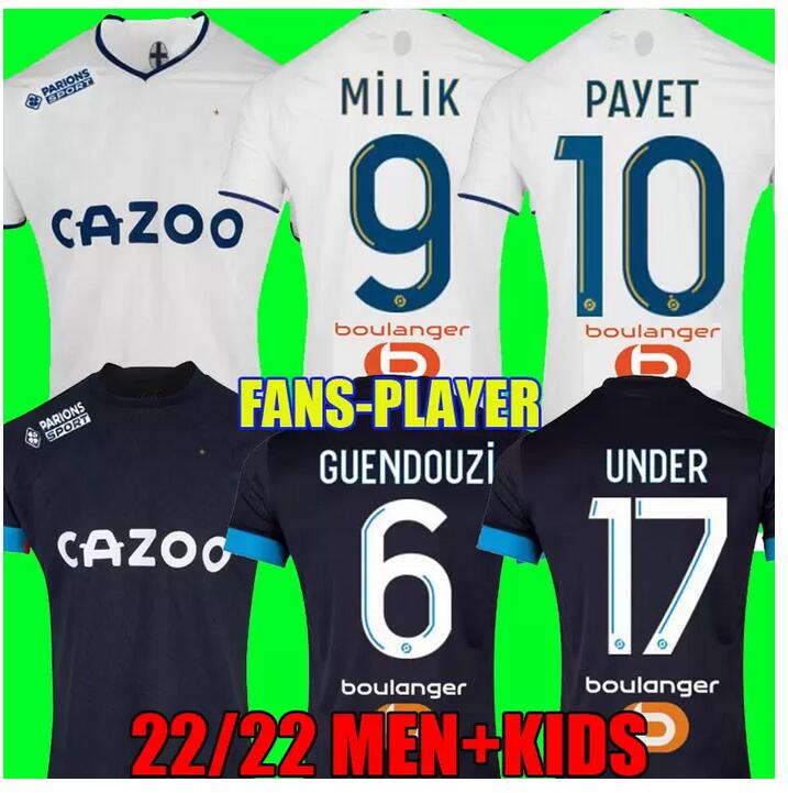 

GUENDOUZI 22 23 Olympique De Marseilles soccer jerseys 2022 2023 CLAUSS MILIK maillot foot UNDER GERSON CUISANCE PAYET football shirts men kids fans player version, Home player