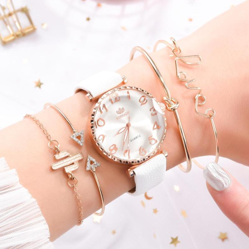 

Wristwatches Stucke Set Luxus Frauen Uhr Armband Mode Damen Casual Leder Quarz Armbanduhr Geschenk Relogio FemininoWristwatches, Red