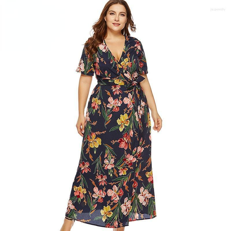 

Plus Size Dresses Summer Long Print Floral Party Dress Women High Quality Clothing Fashion Large Chiffon Night Jasp22, Black