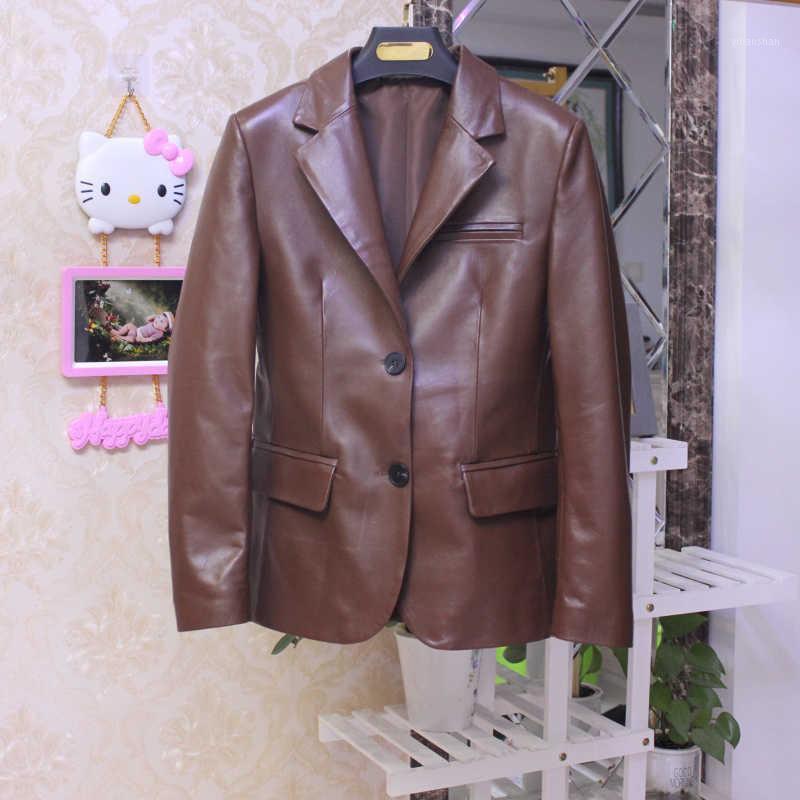 

Women's Leather & Faux Sheepskin Europe Blazers Jacket Spring Autumn 2022 Fashion Women High Quality Genuine Elegant Coat C775, Black