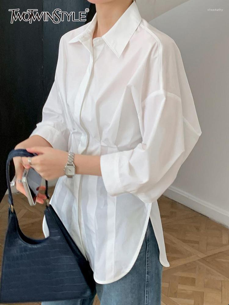 

Women' Blouses & Shirts Casual White Shirt For Women Lapel Collar Batwing Sleeve Gathered Waist Button Through Female Spring ClothesWomen