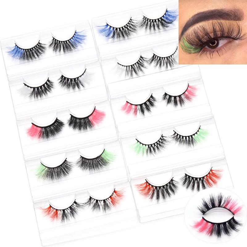 

False Eyelashes 1 Pair Two-toned Colored Natural Long Super Soft Wispy Fluffy Handmade Eye Lashes Cosplay Party& DailyFalse