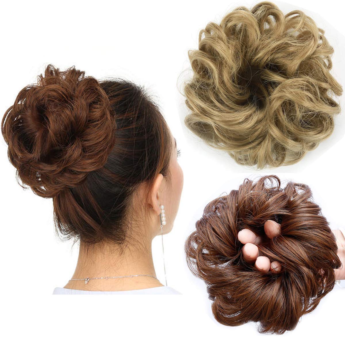 

Messy Bun Hair Piece Scrunchy Pieces Extension Curly Wavy Rubber Band Elastic Scrunchies Ponytail Hair Chignons LS14, 3pcs/lot