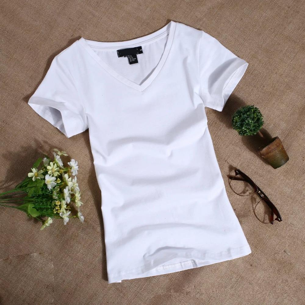 

Womens T Shirt Women Short Sleeved Slim Solid Color Simple Tee T-shirt For Female, White v