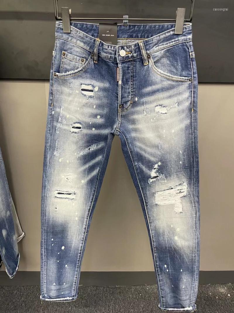 

Men's Jeans Light Blue Men High Quality Stretch Straight Slim Fit Men's Classic Denim Casual Vintage Pants Long TrousersMen's