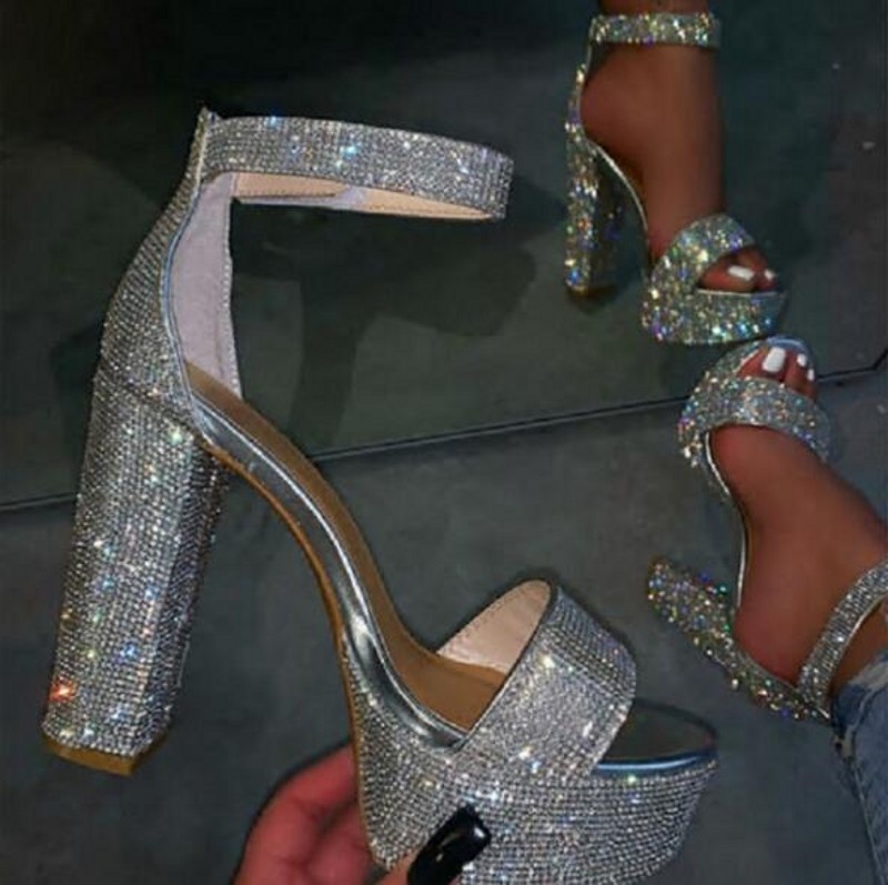 

2022 High Platform Rhinestone Sandals Fashion Summer Silver Gladiators Womens Pumps