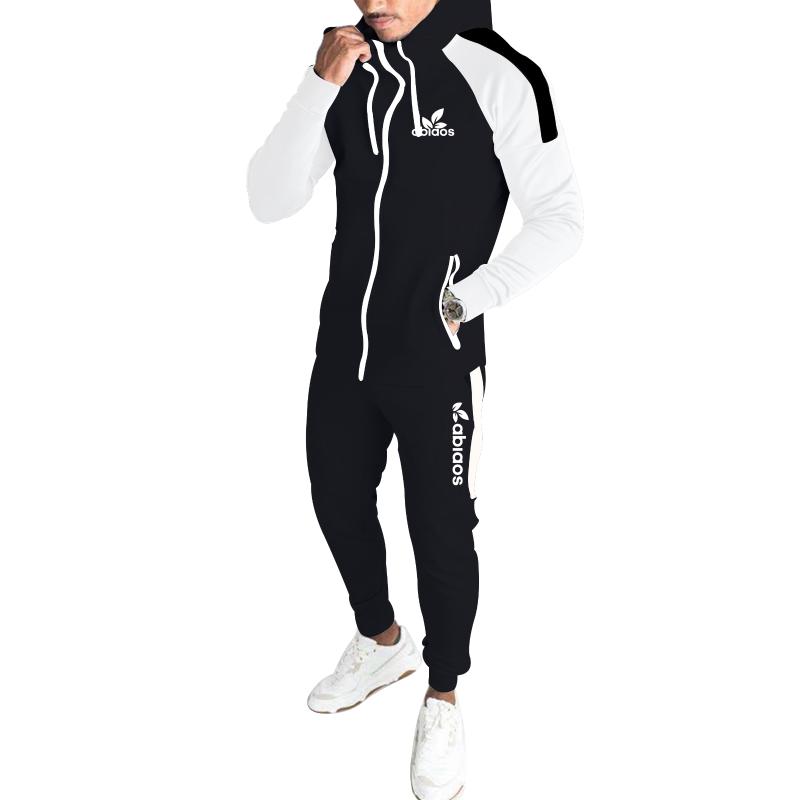 

Men's Tracksuits 2022 Products Autumn Winter Printed Jogging Sportswear + Trousers Suit Zipper Hoodie Fleece Warmth Fashion Casual Wear, Gray