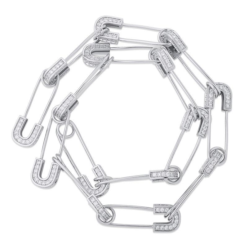 

Chains Hip Hop Prong Setting CZ Stone Bling Iced Out Pin Link Chain Chokers Necklaces For Women Men Unisex Fashion JewelryChains ChainsChain