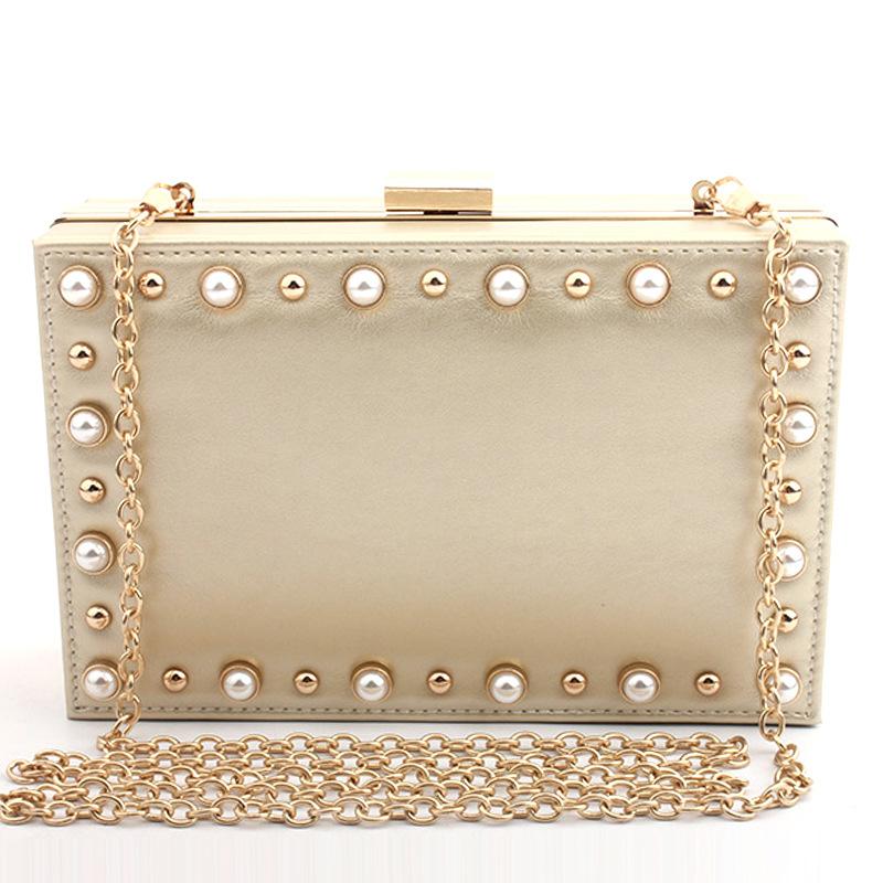 

Evening Bags Lady Clutch Appliques Pattern Chain Women Shoulder Luxury Pearl Party Wedding Purses Handbag, Black